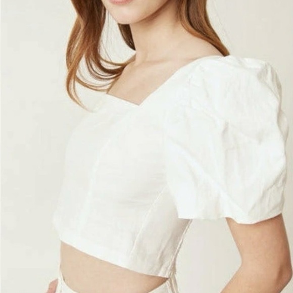 DELUC Doja Puff Sleeve Crop Top- Dusty Peach - Picture 2 of 10